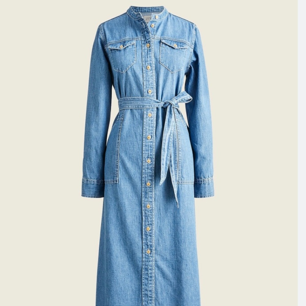 J. Crew Blue Denim Long-Sleeve Shirt Dress with Tie Waist